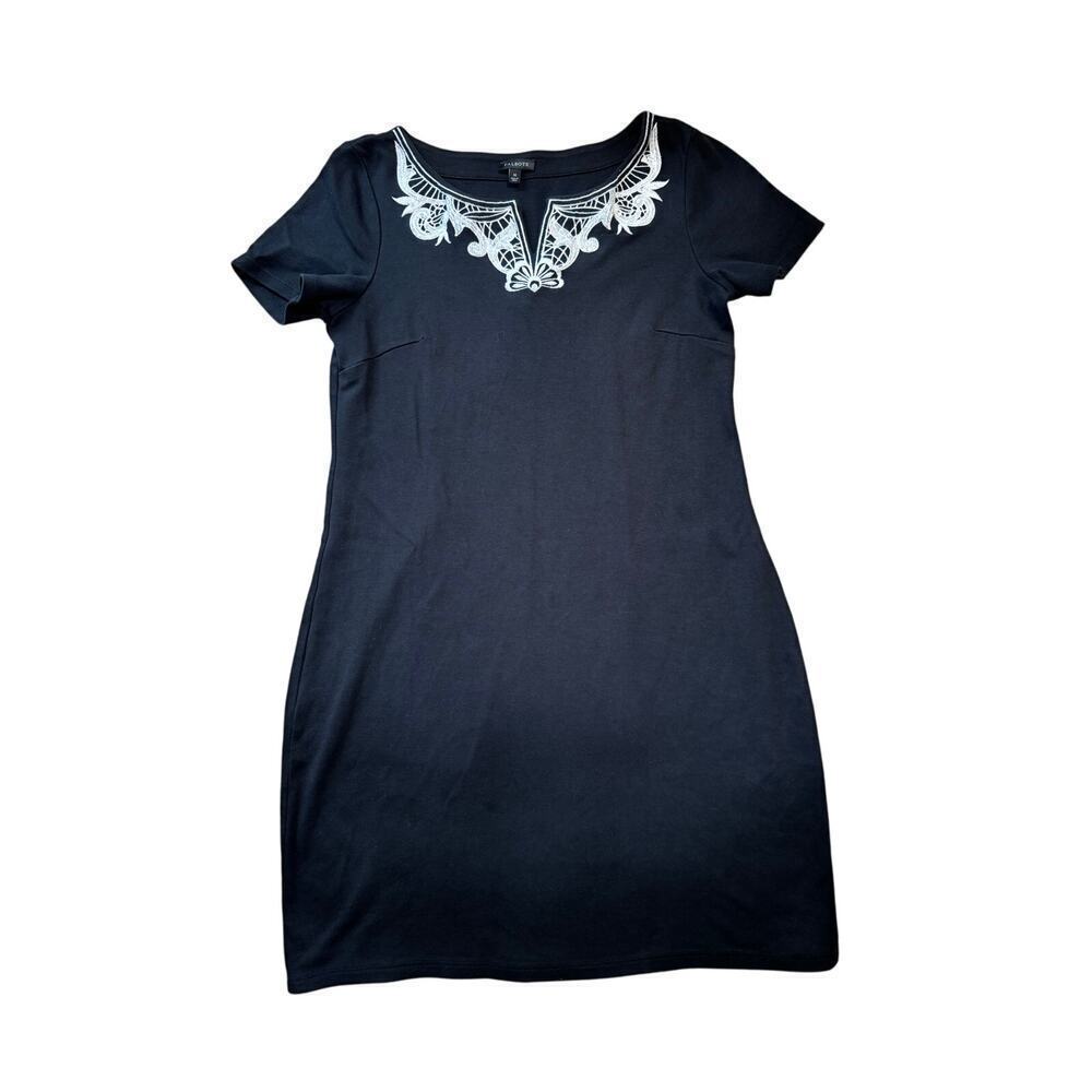 Talbots women's Casual, cotton, Medium black shift/dress; white lace collar